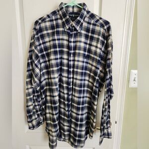 Ralph Lauren Men's Navy and Cream Plaid Shirt